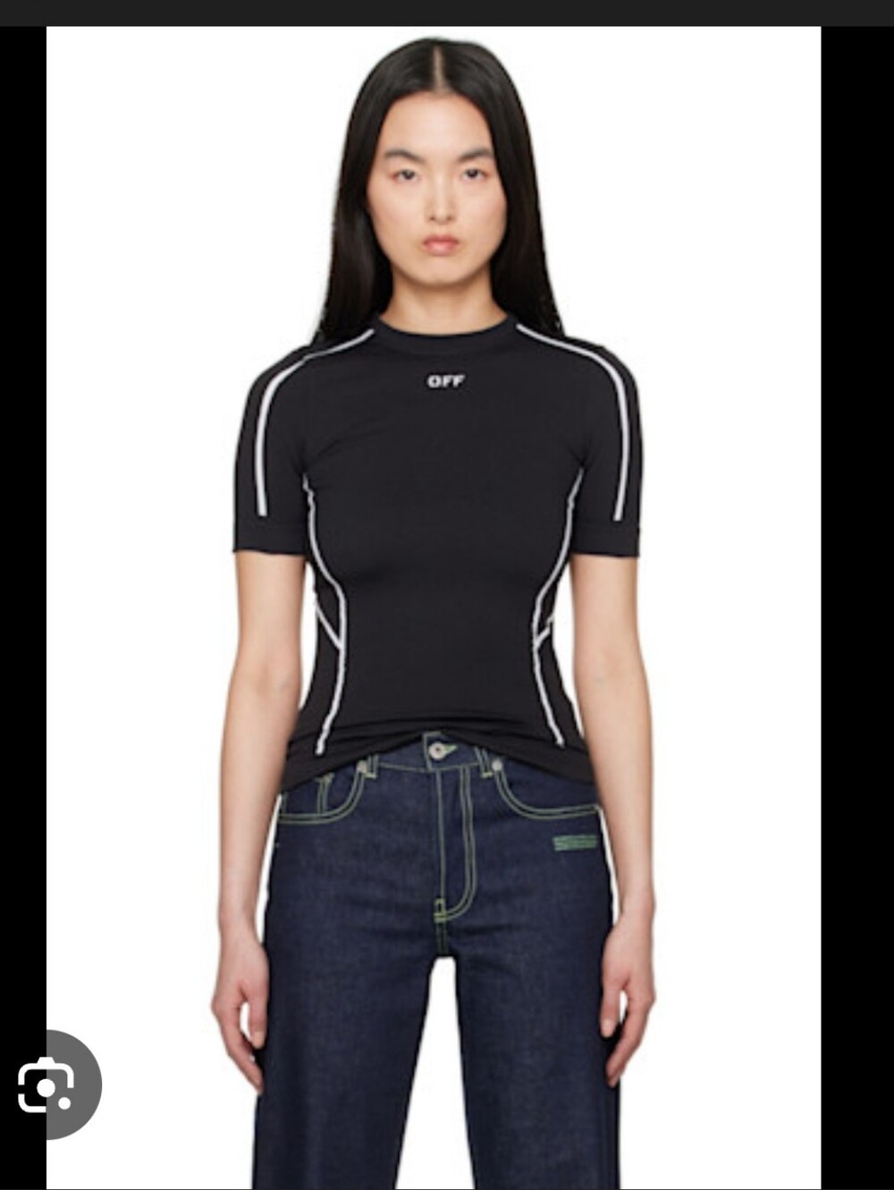 Off-White Black Short Sleeve Top with White Contrast Piping
